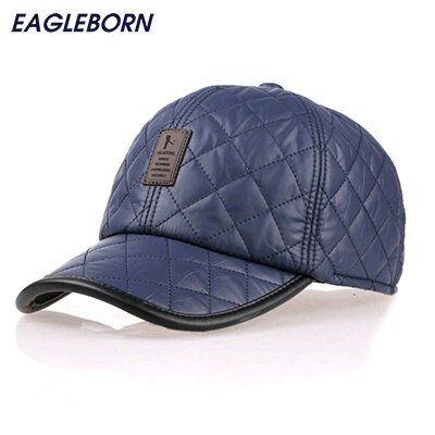 Nova moda 6 painel cabido boné de beisebol chapéus de inverno masculino com orelhas manter quente algodão forro osso casquette snapback chapéus para homem: Blue