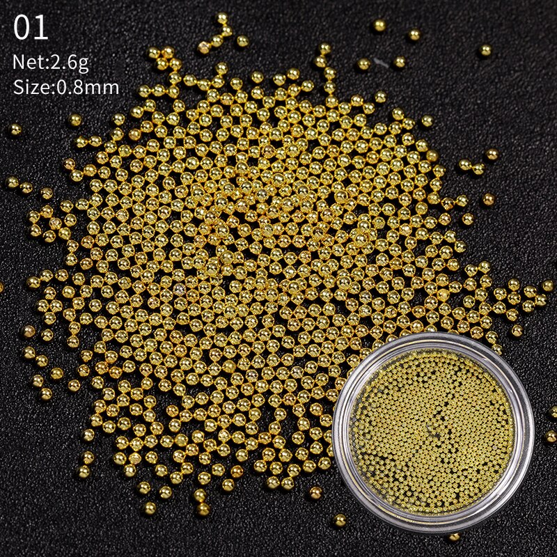 0.8mm/1.0mm mini små perler i rustfrit stål neglekunst dekorationer pistol guld sølv kaviar gør-det-selv værktøj negle nitter tilbehør: 01