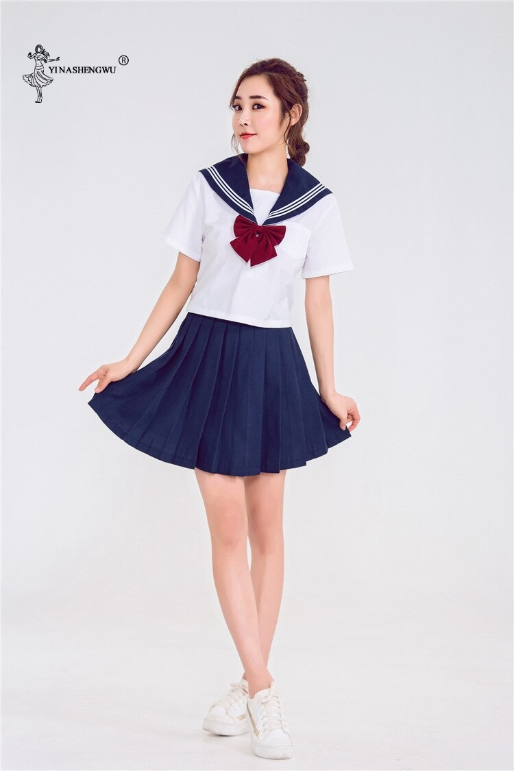Girls Japanese School Uniforms Lady Female Group Sailor Suit Lady Team Dance Performance Halloween Costumes 2-piece Set With Tie: Color A / L