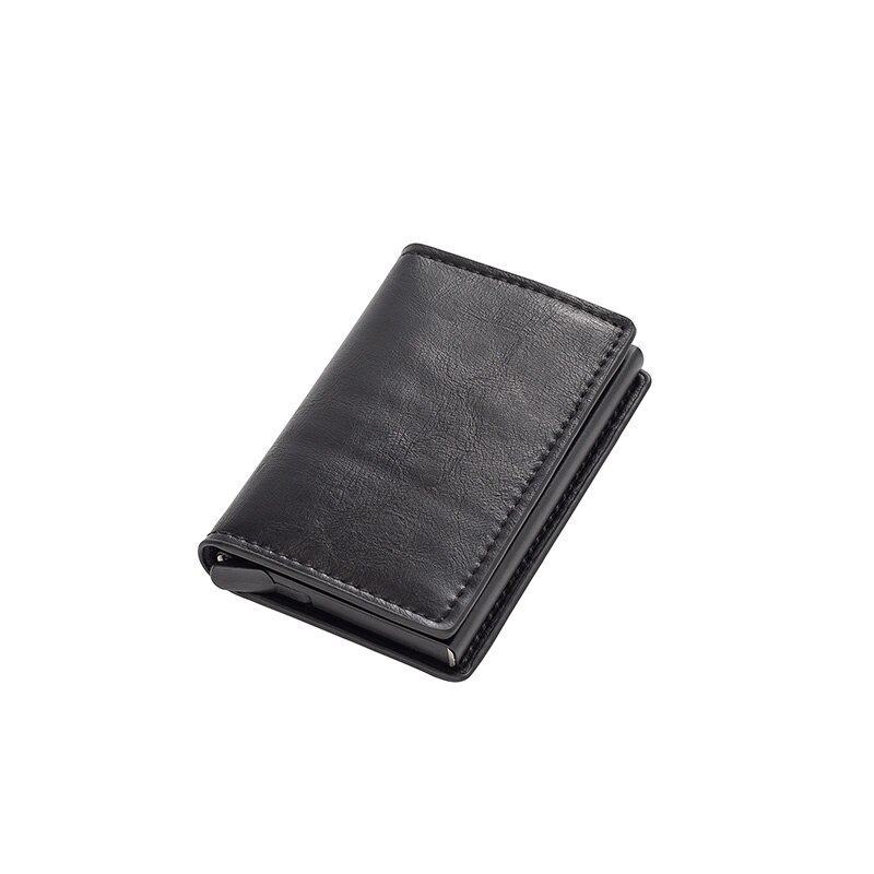 Mannen Metalen Kaarthouder RFID Aluminium Credit Kaarthouder PU Leather Wallet Antitheft Mannen Automatische Pop Up RFID portemonnee: Black