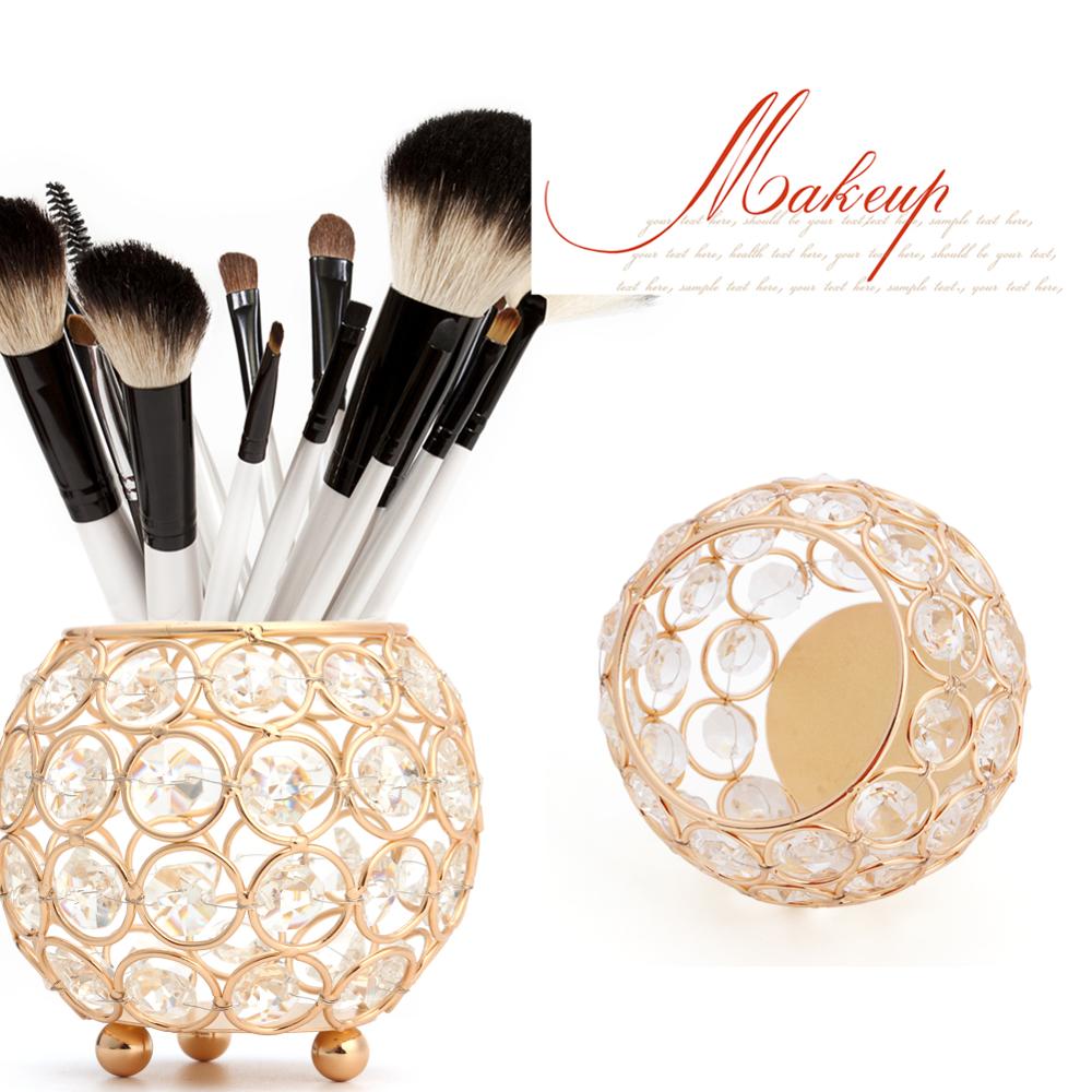 Metal Crystal Makeup Brushes Storage Tube Eyebrow Pencil Cosmetic Pens Holder Desktop Jewelry Box Organizer
