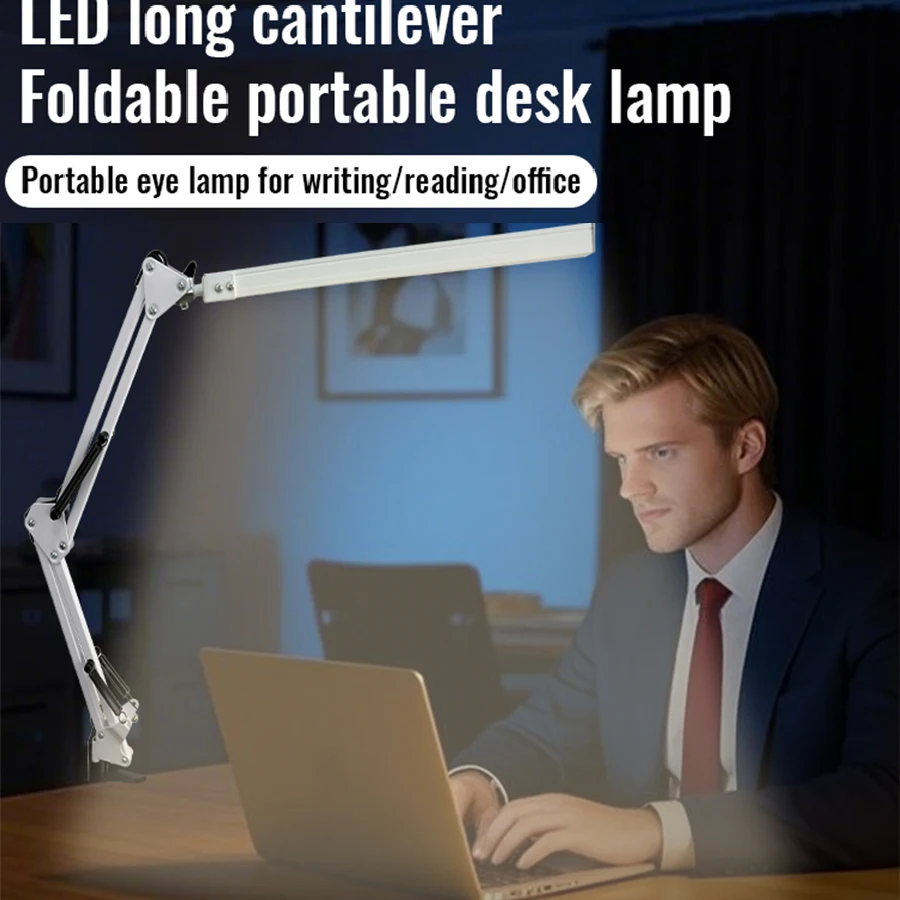 Led-klapbare tafellamp met metalen clip, lange arm, dimbaar, usb-aansluiting, geschikt voor woonkamer, studeerkamer, kantoor, computerbureau en leesruimte.