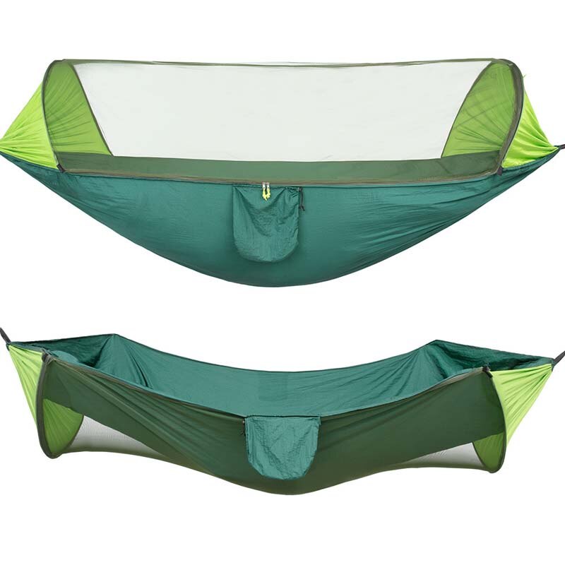 Camping hængekøje med myggenet pop-up lys bærbar udendørs faldskærm hængekøjer svinge sovende hængekøje camping ting  od009: Grøn