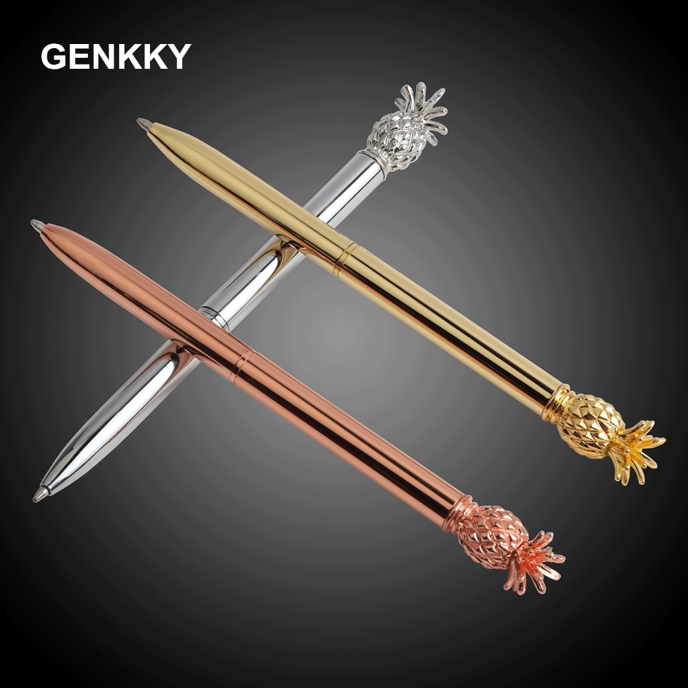 GENKKY Ballpoint Pen Pineapple Style Metal Material Sceptre Pens For School Office Colors Glossy Silver Gold Rosegood To Choose