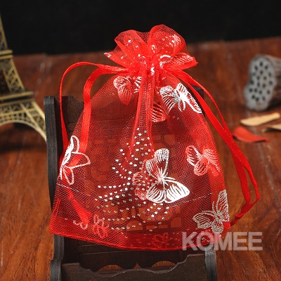 500pcs/lot 11x16cm Butterfly Organza Bags For Christmas Year Wedding Decoration Candy Package Pouches: Red