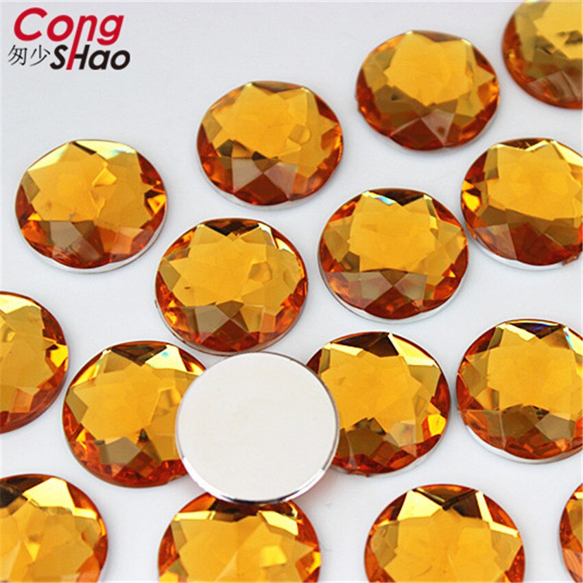 Cong Shao 20PCS 20mm Colorful Acrylic Rhinestone Round Flat Back Beads Crystal Stones DIY Costume Jewelry Crafts Scrapbook ZZ751: yellow