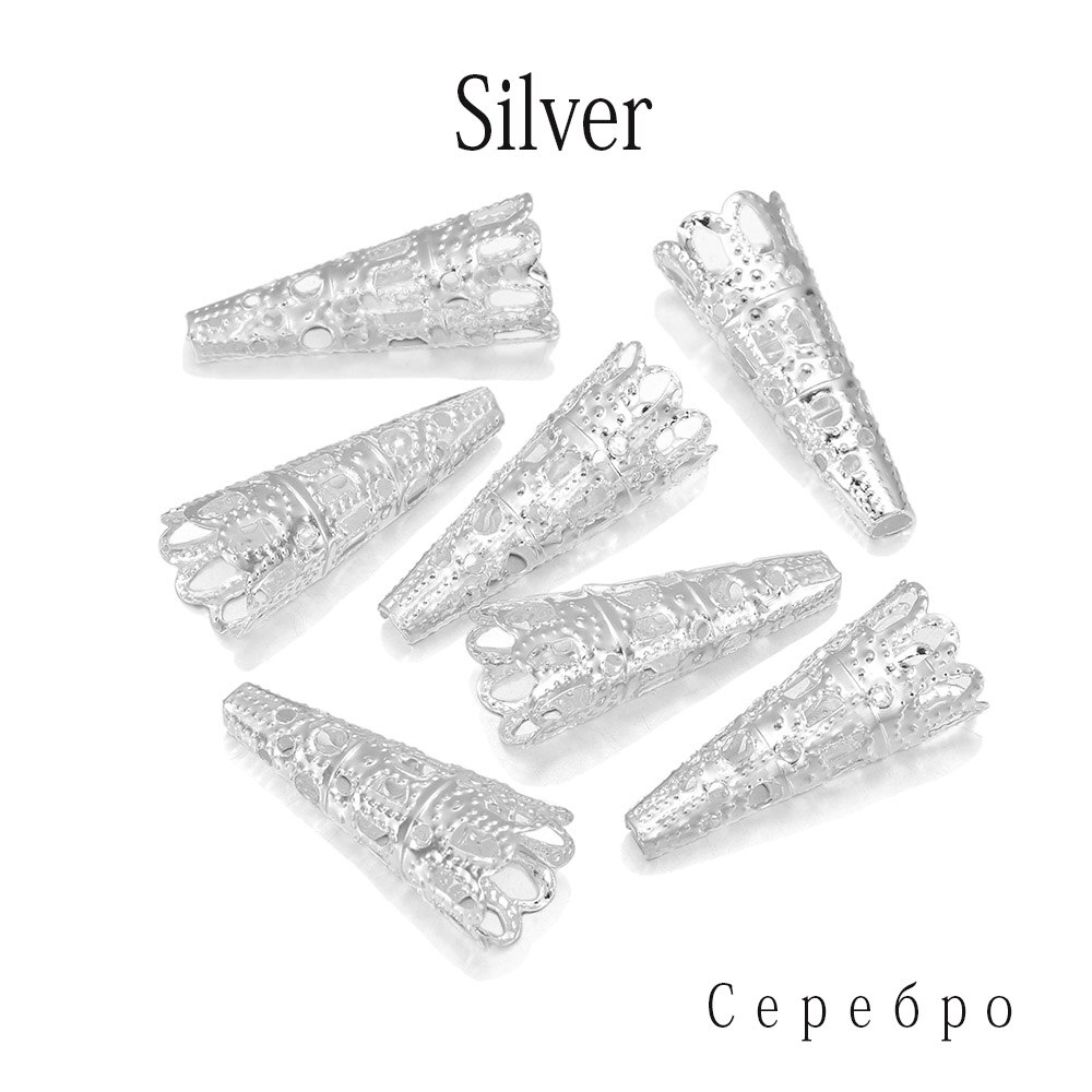 50pcs/lot Rhodium Alloy Bugle Cone Bead Caps Crystal Pendulum pendant End Cap For DIY Jewelry Making Supplies Findings: Silver