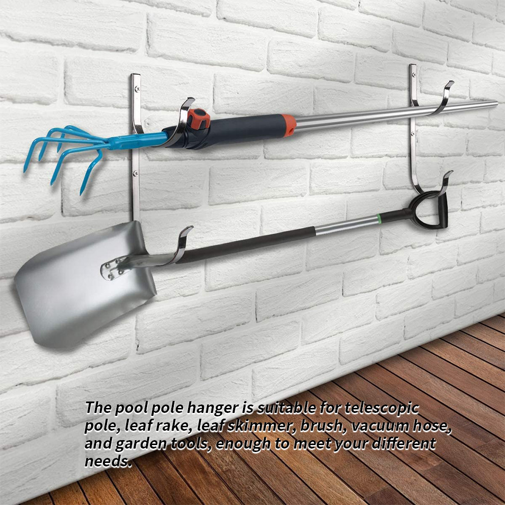 2Pcs Pool Pole Hangers Metalen Paal Zwembad Lange Staaf Pijp Beugel Lange Schop Schoffel Tuingereedschap Opslag Haken met Schroeven