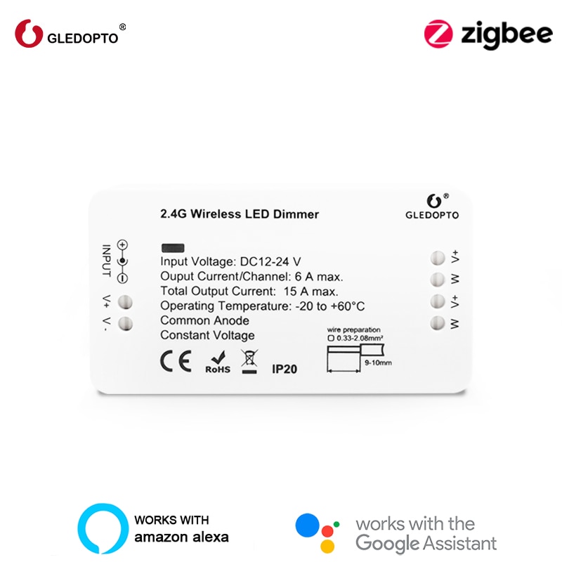 GLEDOPTO Zigbee Smart Led Dimmer Controller 12V Dimer Kompatibel Smartthings Echo Plus Google Home Alexa Voice Control