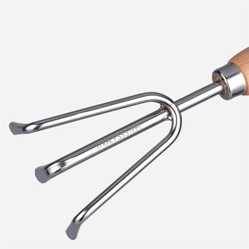 1Pc Rvs Tuin Hark Cultivator Tuin Tool Houten Handvat Kleine Mini Hark (Willekeurige Teken)