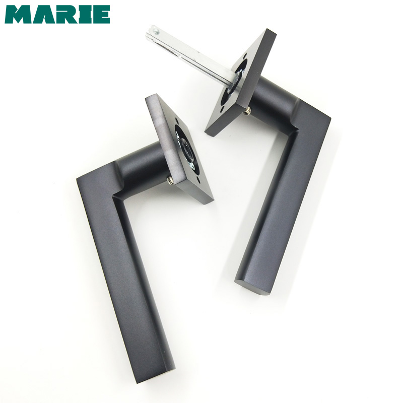 Black aluminum door handle 1 set bedroom interior Continental living room lever door handle lock cylinder With key