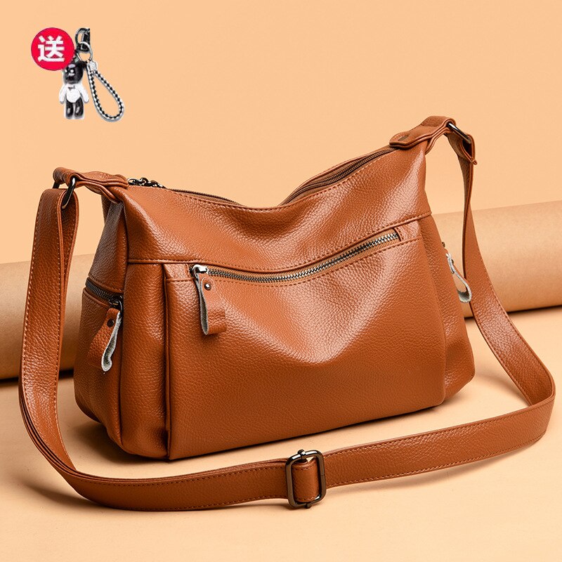 Koreaanse Leisure Een Schouder Messenger Bag Voor Vrouwen Zachte Lederen Tas Voor Middelbare Leeftijd En Oude Vrouwen: Yellow Brown Bear Pe