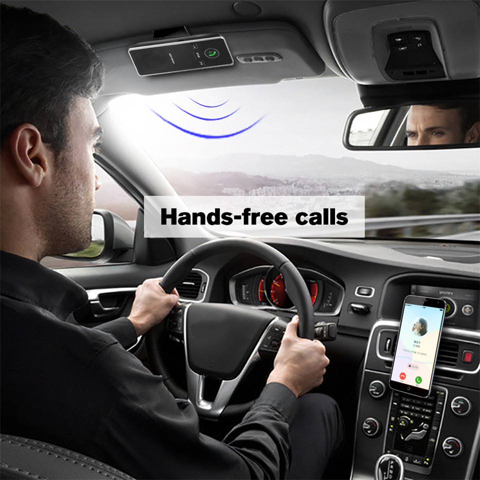Handsfree Bluetooth 4.0 Car Kit Stereo Sun Visor Speaker Auto Wireless Speakerphone Car kit Mp3 Player With Magnet Air Vent Clip