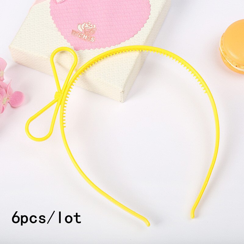 6 teile/los Schmetterling Bogen Stirnbänder Baby Mädchen Kinder Frauen Kunststoff Haarbänder Zähne Hoop Tiara Zubehör Haarband Bandanas Headwear: 6pcs Yellow