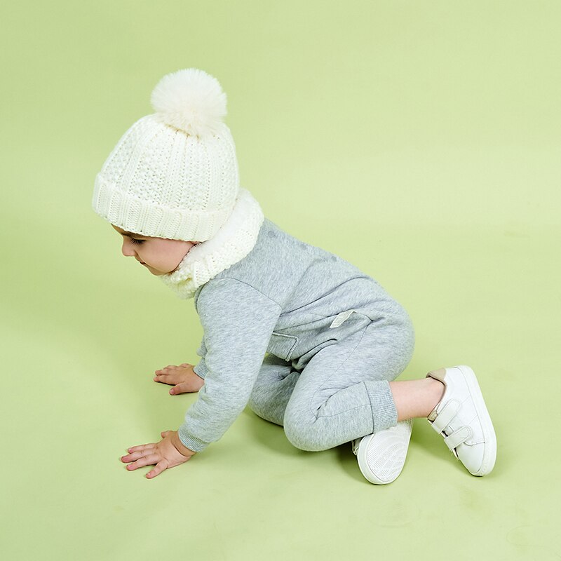Gorro de invierno para bebé, gorros gruesos de punto para gorra para niños y niñas y gorro de bufanda, pañuelo de lana suave, accesorios con tapa de cabezal redondo