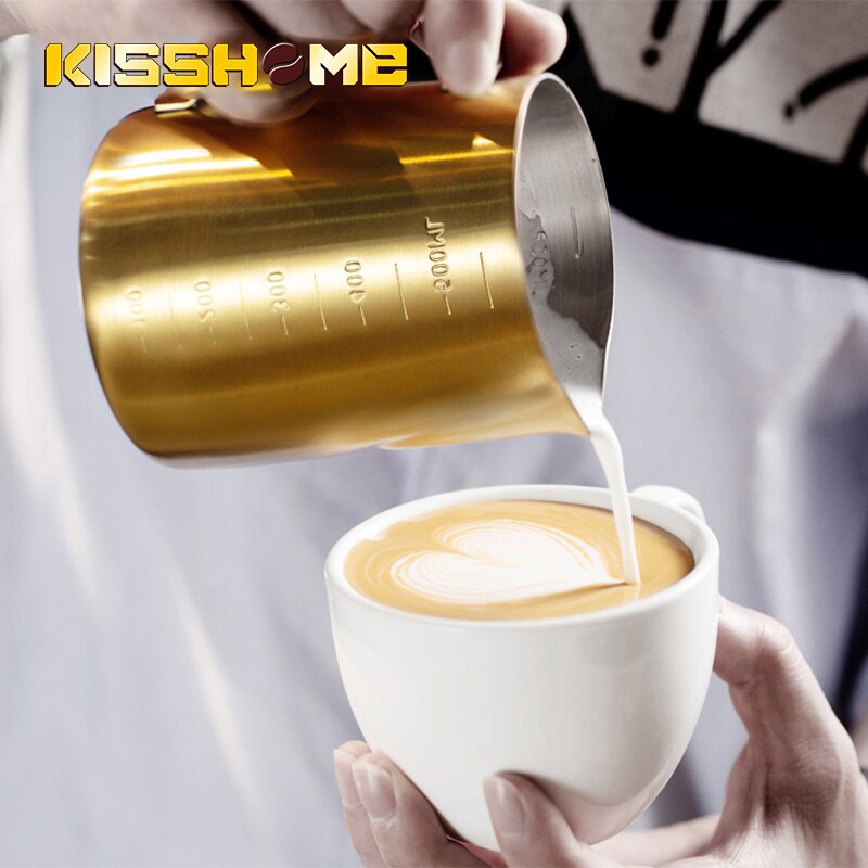 Jarra de espuma café con leche 300/600/900ml, jarra de Barista, jarra de arte artesanal con Latte, taza de acero inoxidable a doble escala con boca de águila Taza de leche