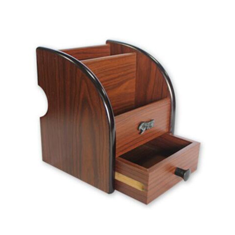 Wooden Pen Holder Stationery Holder Pen Pots Desk Organizer Pencil Stands Office Desk Accessories with Small Drawer