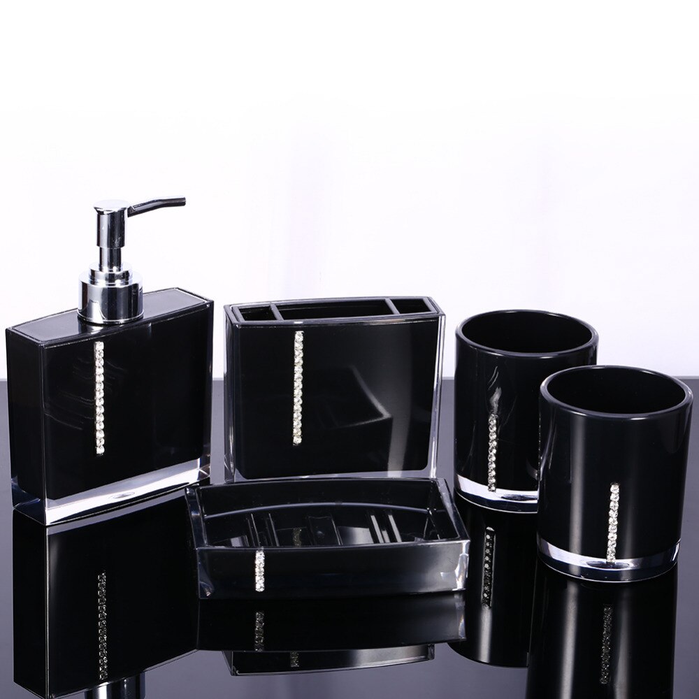 Juego de accesorios para baño, 5 uds., Kits de suministros de baño, botella de emulsión + soporte para cepillo de dientes + jabonera + taza de gárgaras rojo, Morado, blanco y negro