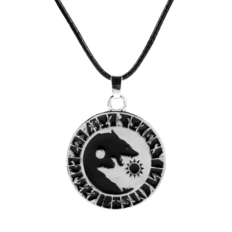 Viking Amulet Wolf Necklace Yin Yang Sun Moon Rune Pendant Necklace Rope Chain Coin Jewelry Colars Men