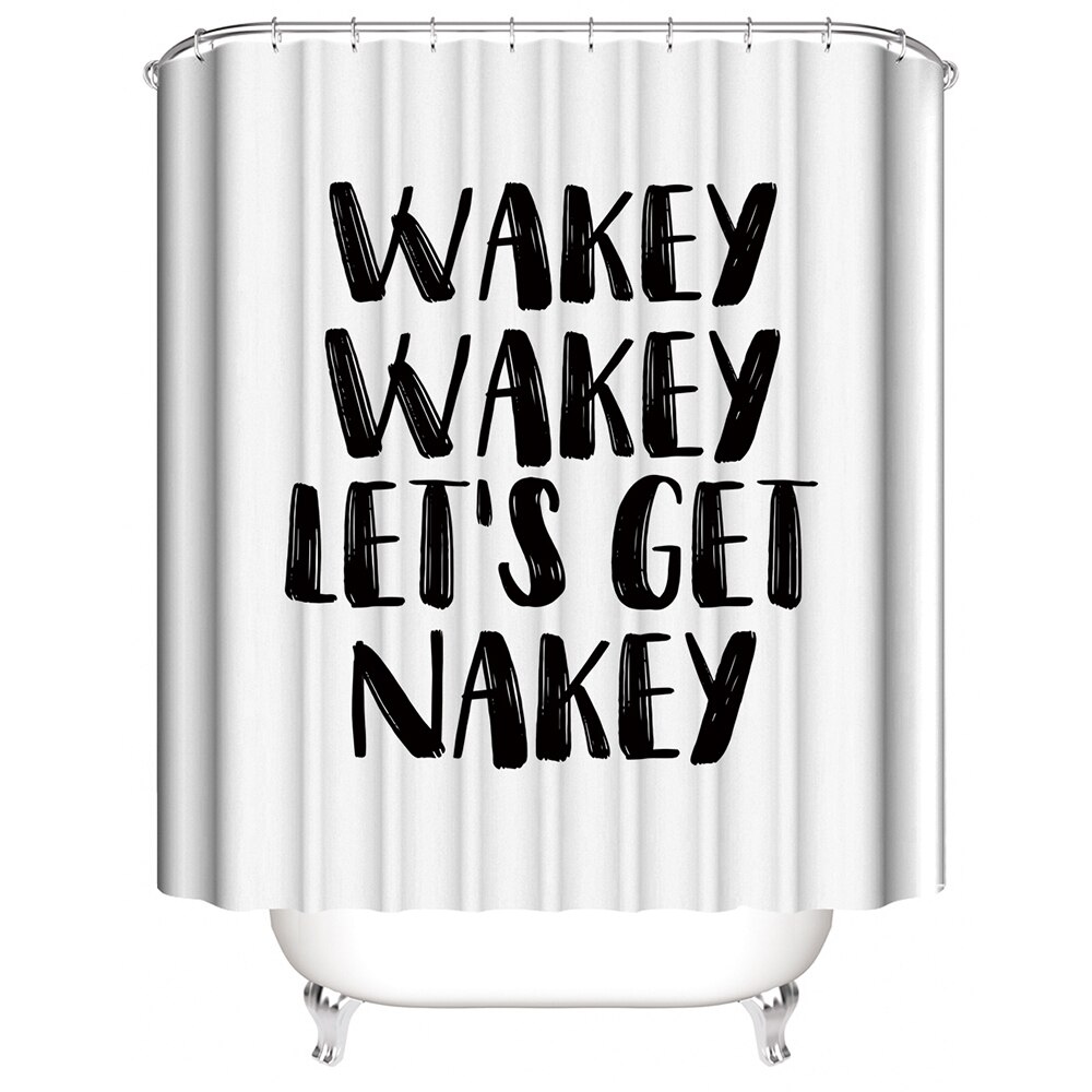 Sjovt badeværelsesmåttesæt med bruseforhæng 'wakey wakey let's get nakey' 4- delt toiletbetræk skridsikkert tæppe til badeværelsesindretning: Kun badeforhæng / 150 x 180cm