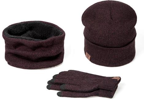Vrouwen Sjaal Muts Handschoenen Set Drie Stuk Winter Warm Set Vrouwelijke Hoeden Sjaals Mannen Unisex: coffee