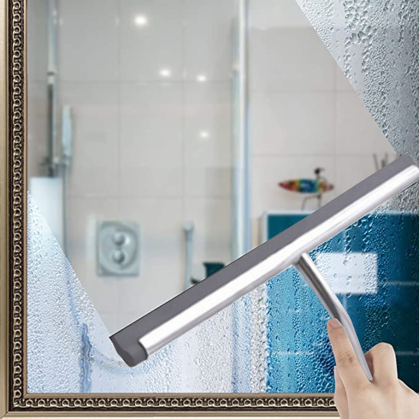 40#Stainless Steel Glass Cleaning Tools Window Squeegee For Shower Doors And Car Glass For Bathroom Window Washing Brush Tools