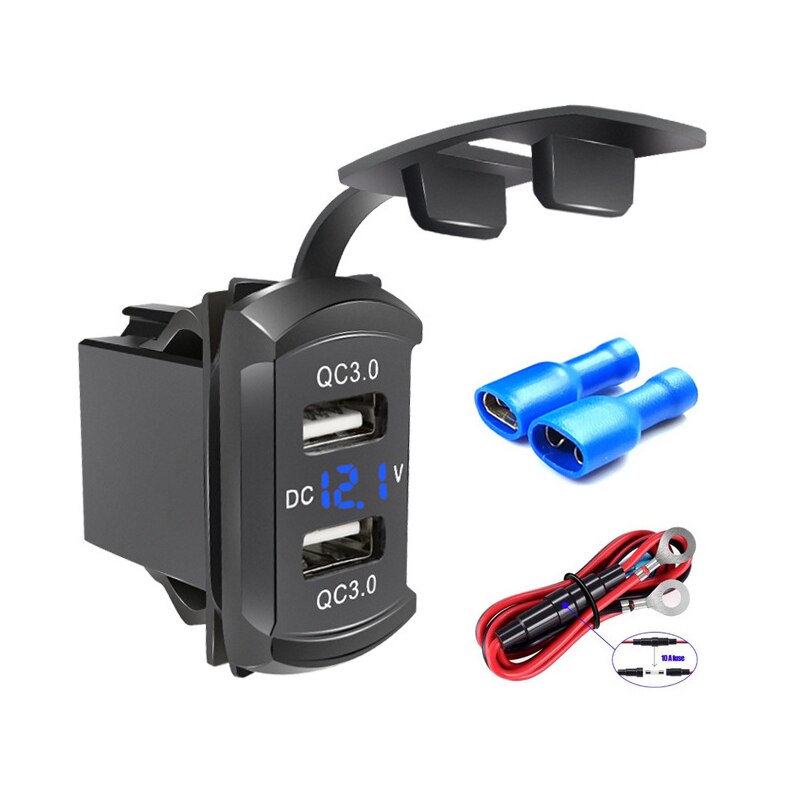 Quick Charge Dual QC3.0 USB Car Charger Fast Charge Socket Power Outlet with LED Voltmeter for 12V 24V Car Boat Marine