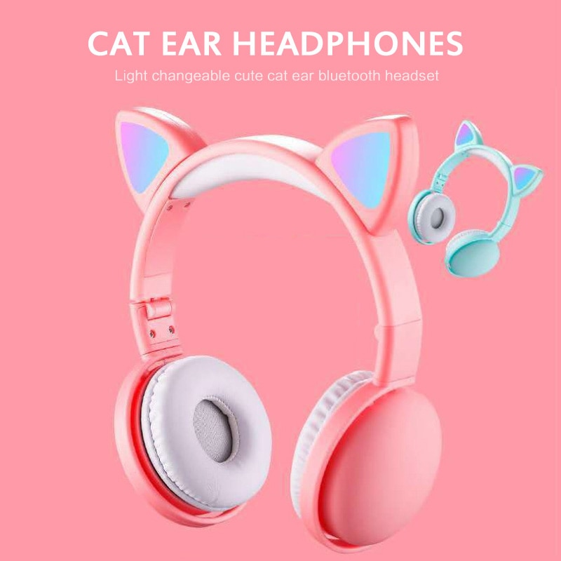 Wireless Headphones LED Light Cat Ear Noise Cancelling Bluetooth Headphones Bluetooth 5.0 Kids Girl Headset With Mic Headset