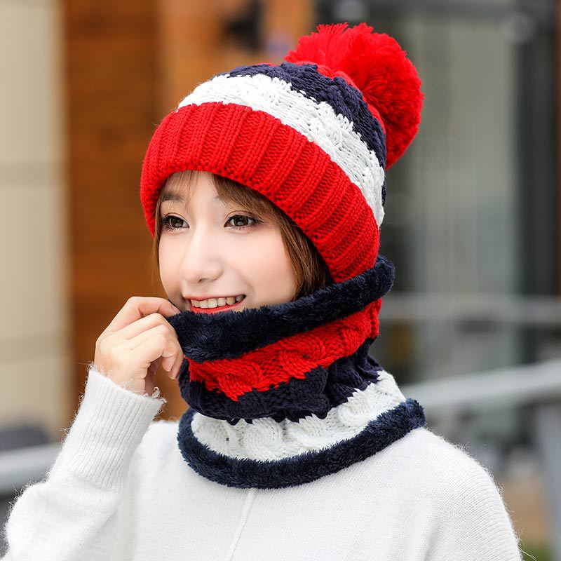 Gorro de invierno tejido, conjunto de bufanda para mujer, Gorro con pompón, conjunto de gorro y bufanda para mujer, accesorios de invierno cálidos y gruesos