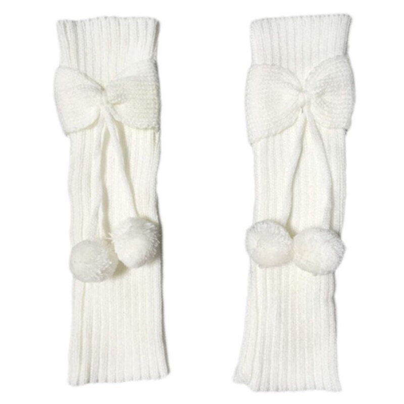 Effen Kleur Herfst Winter Knie Hoge Kinderen Strik Beenwarmers Met Bal Sokken 85DE: White