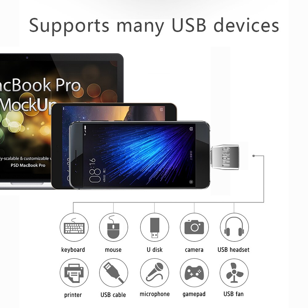 Mini Metal Micro USB 2.0 Female to USB 3.1 Type C Male Cable Adapter USB-C OTG Type-C Converter Data Charging Adapter Key Chain