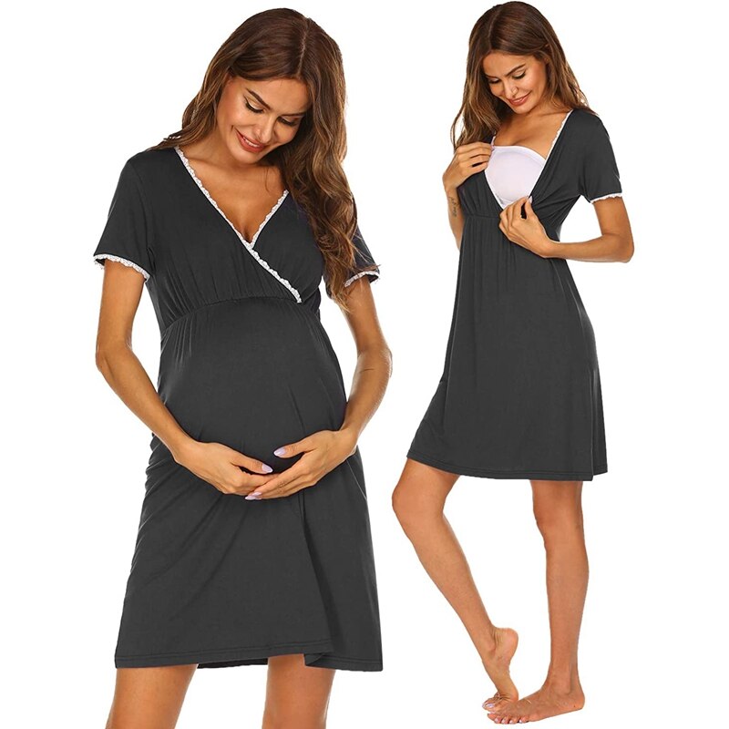 Frauen Mutterschaft Kleid lässig Stillen Pflege Kleid Mutterschaft Pyjama Spitze Nacht Kleid