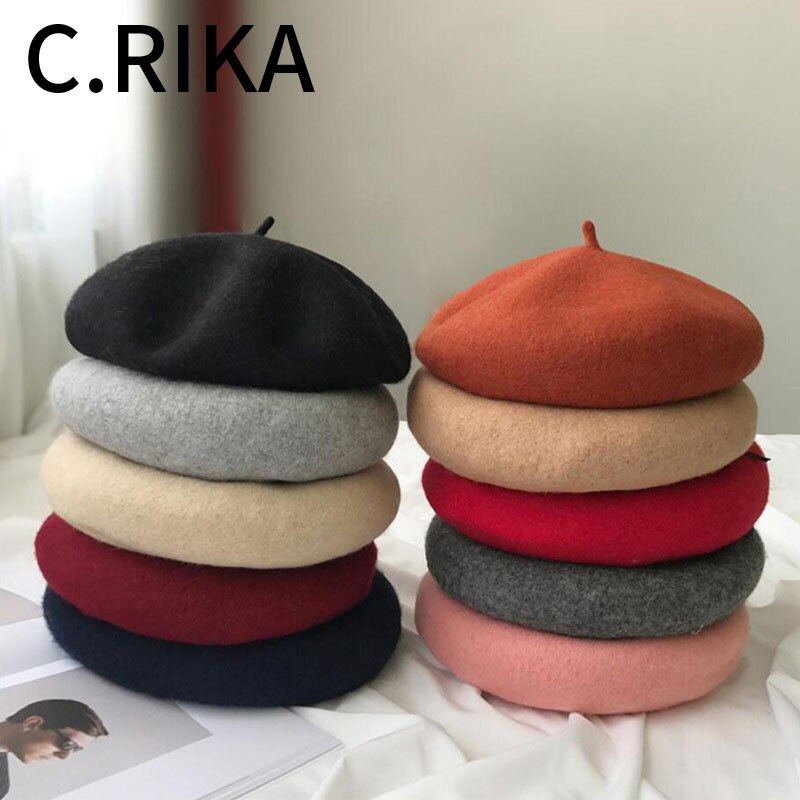 Cheap Women Winter Wool Beret French Hat Female Solid Color Bonnet Beret Hat Girls Thick Warm Walking Hat 15 Color