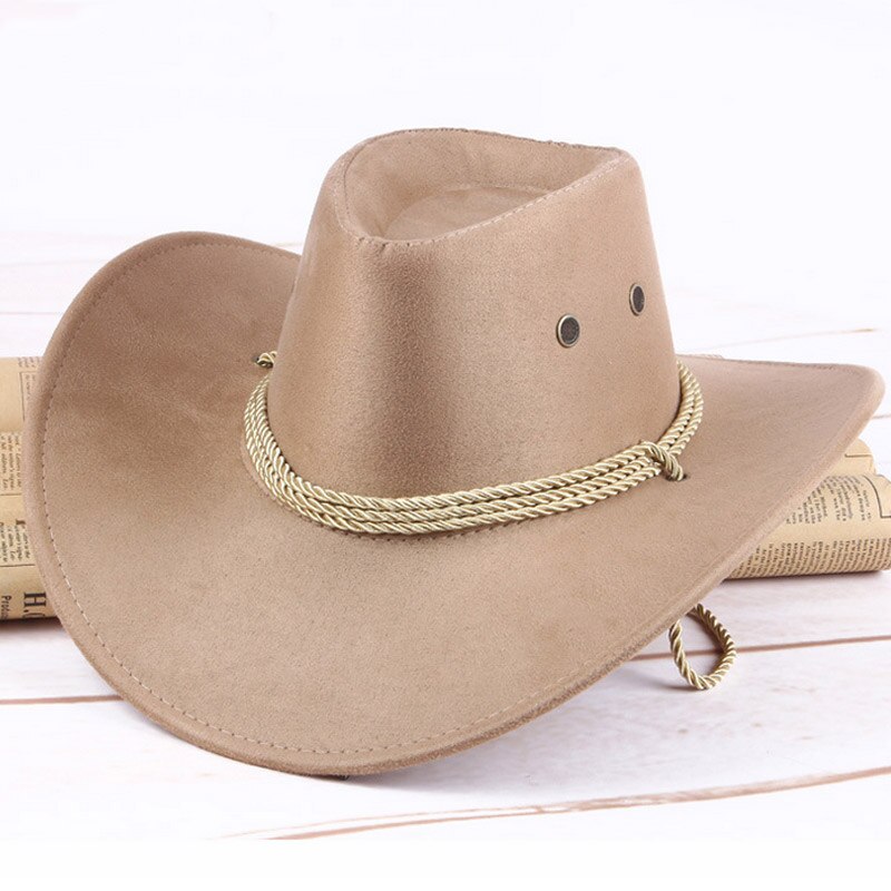 Vestlige cowboy hat mænd ridning kasket tilbehør bredskygget knuses crimpning jan 88: Beige