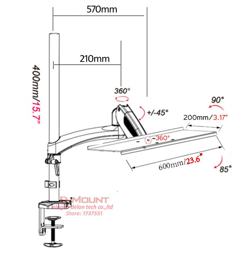 DL-GM112KY Aluminium 27 zoll 0-8kg 360 drehen klemm luft drücken Gas Strebe Gas frühling tastatur montieren mit maus Laptop Schreibtisch Halfter