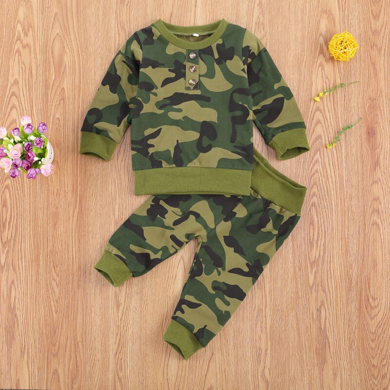 Wallarenear 0-3Years Peuter Jongens Camouflage Kleding Sets O-hals Lange Mouwen Shirt En Broek Sets Baby Jongens Casual Outfits Sets