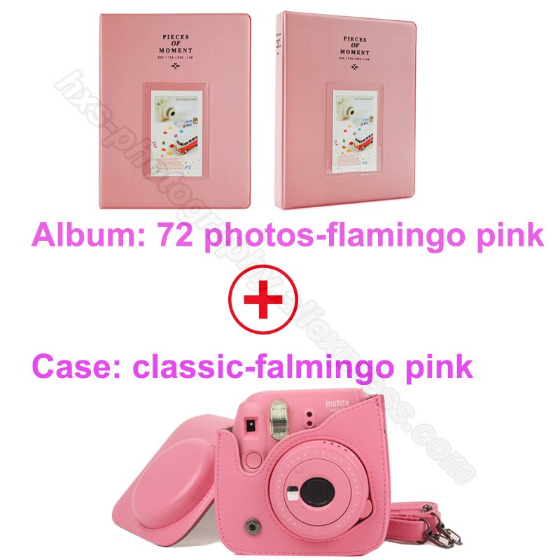 Samma album &amp; pu läderfodral i par för fujifilm instax mini 9 8 kamera, fujifilm instax minifilmer: Par-flamingo rosa