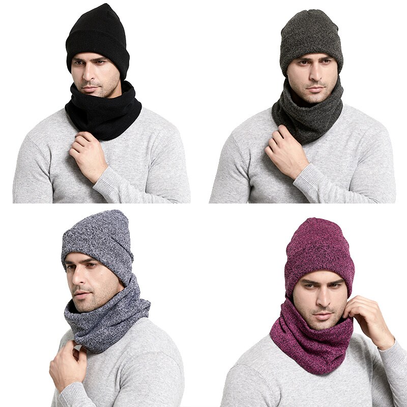 Conjunto sombreros bufandas de invierno para hombre, gorros de punto grueso para mantener el calor, accesorios de invierno, gorro, bufanda, gorra de cobertura gruesa para otoño