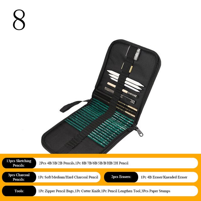 Sketch Pencil Set Sketching Drawing Kit Wood Pencil Bags Students Drawing Art Supplies Office Stationery: 8