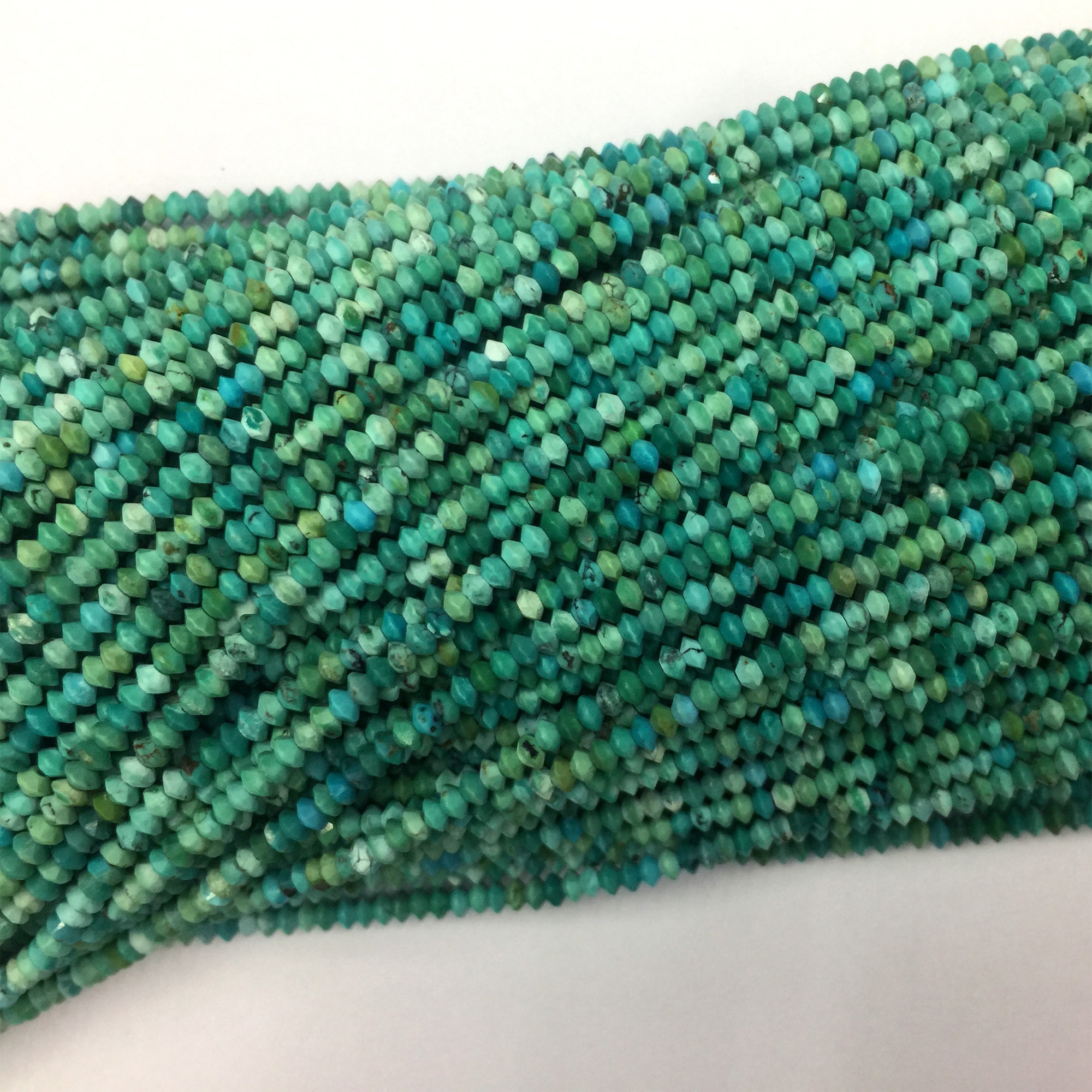 Genuine Natural Green Turquoise Faceted Rondelle Necklaces or Bracelets Small Beads 1x2mm 2x3mm 15" 06110