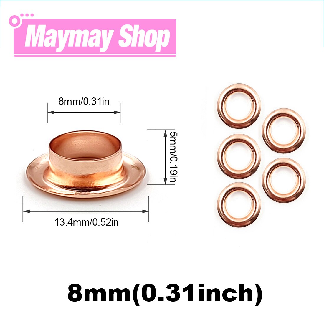 50pcs 8mm Hole Metal Eyelets Grommets with Washer Punch Set Tool Diy Leathercraft Accessories Clothes Shoes Belt Cap Bag Tags: Rose Gold