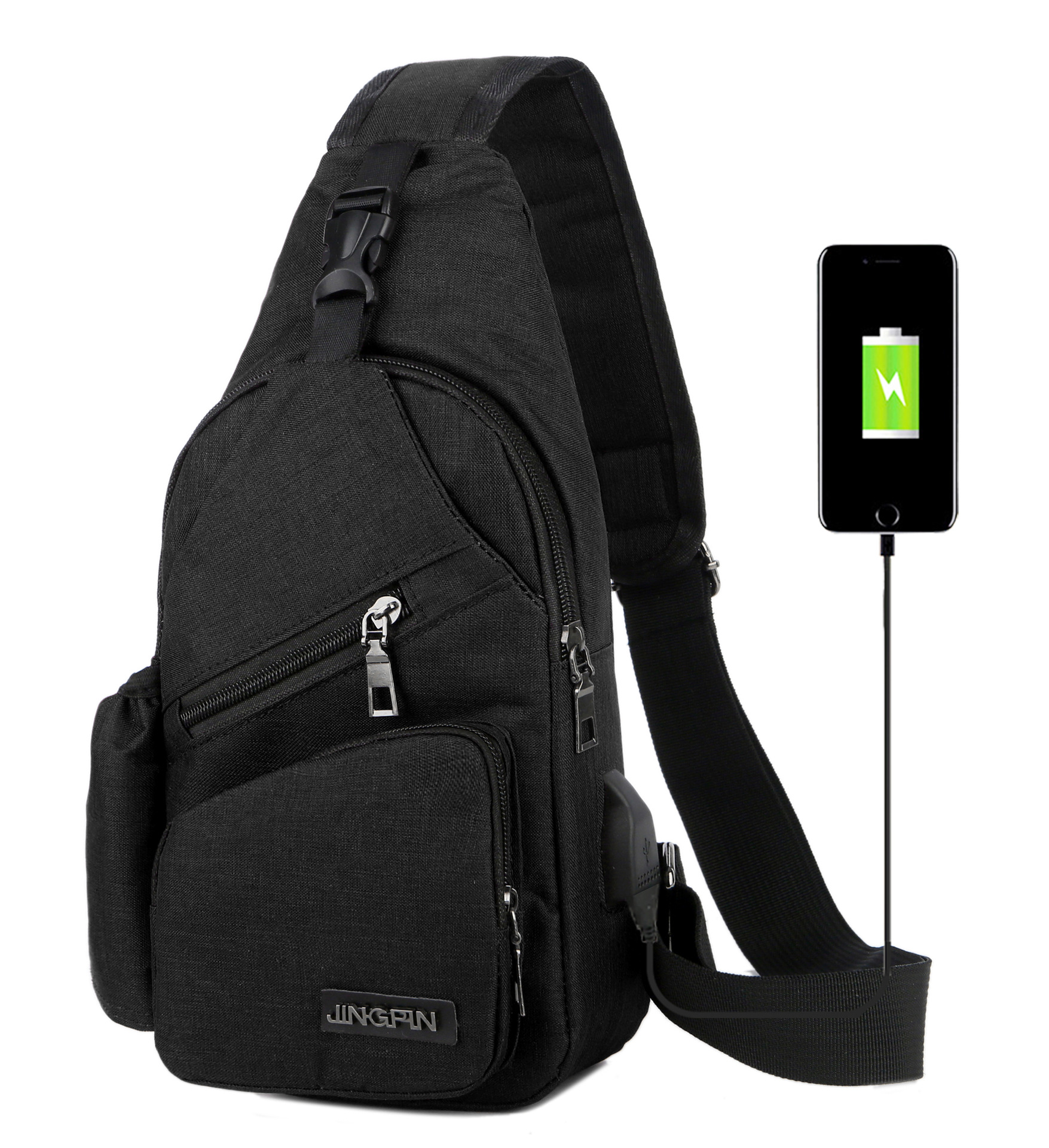Bolsa de cintura de nylon, bolsa crossbody, esportiva, para atividades ao ar livre, para viagem, piquenique, de lona: 1 Black