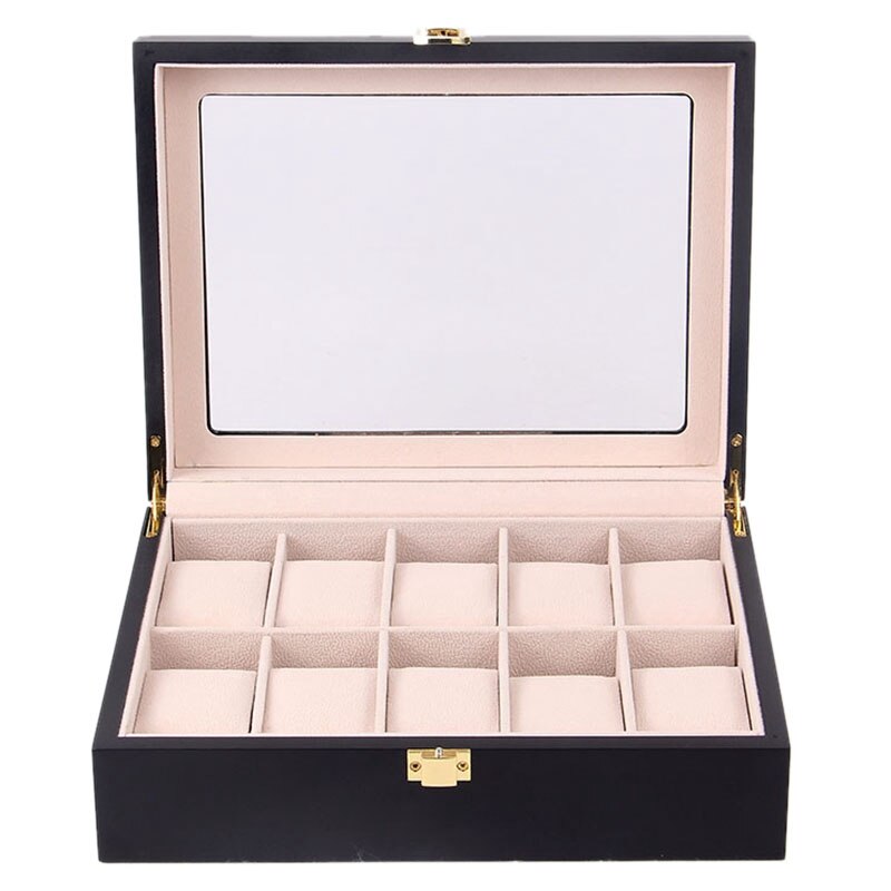 Beige Voering Houten Horloge Vitrine, Glas Overgoten Houten Horloge Vitrine Horloge Organizerr, Sieraden Opslag: 10