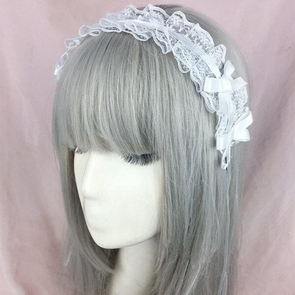 Cinta para el pelo Vintage japonesa de Lolita, lazo artículo para la cabeza, el pelo de banda para dama de honor, accesorios diarios para el cabello, diademas: Blanco