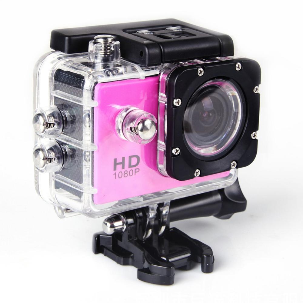 Outdoor mini sport action camera ultra 30m 1080p onderwater waterdichte helm video-opname camera's sportcamera: Roze   jt497502