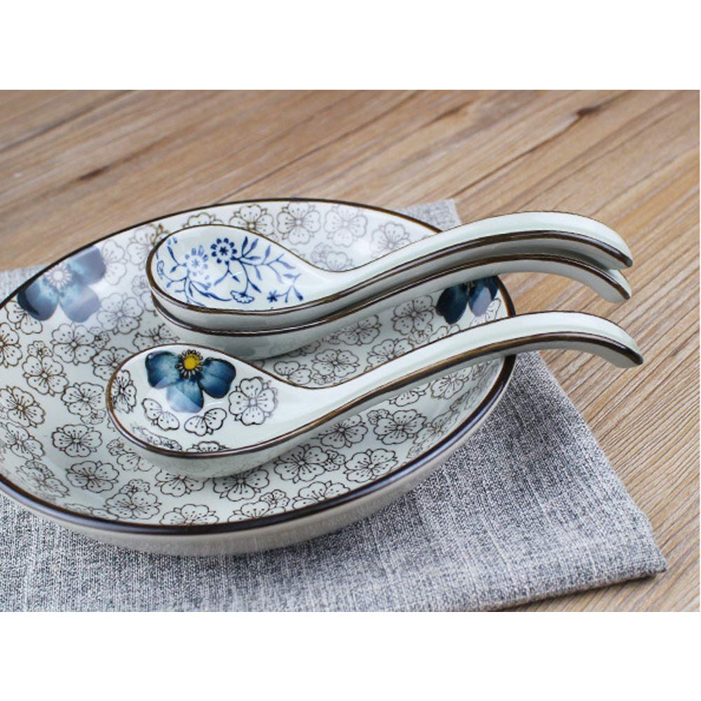 4 stuks chinese stijl keramische lepels voor kinderen, rijstlepels, keukenservies, roerlepels, soeplepels, blauw, diner voor kinderen