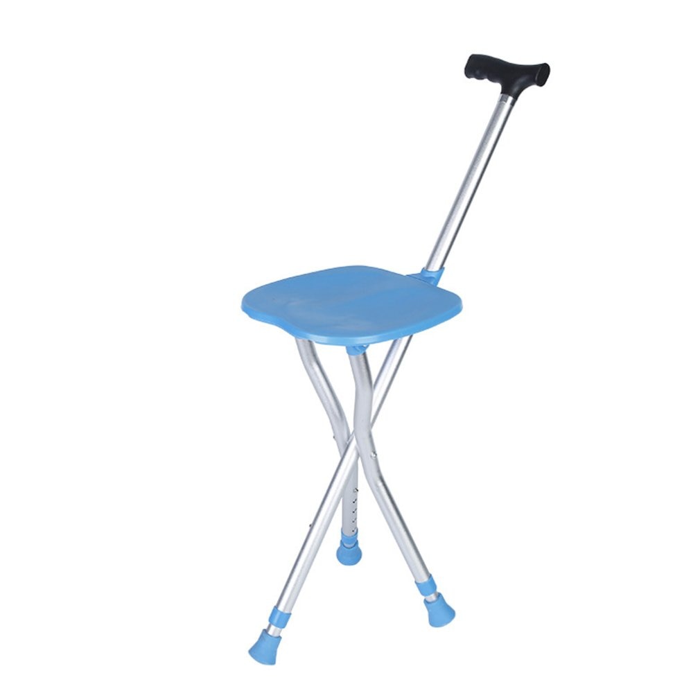 Aluminum Folding Cane Stool Telescopic Adjustment Height Multi-Function Cane Chair Elderly Portable Tools