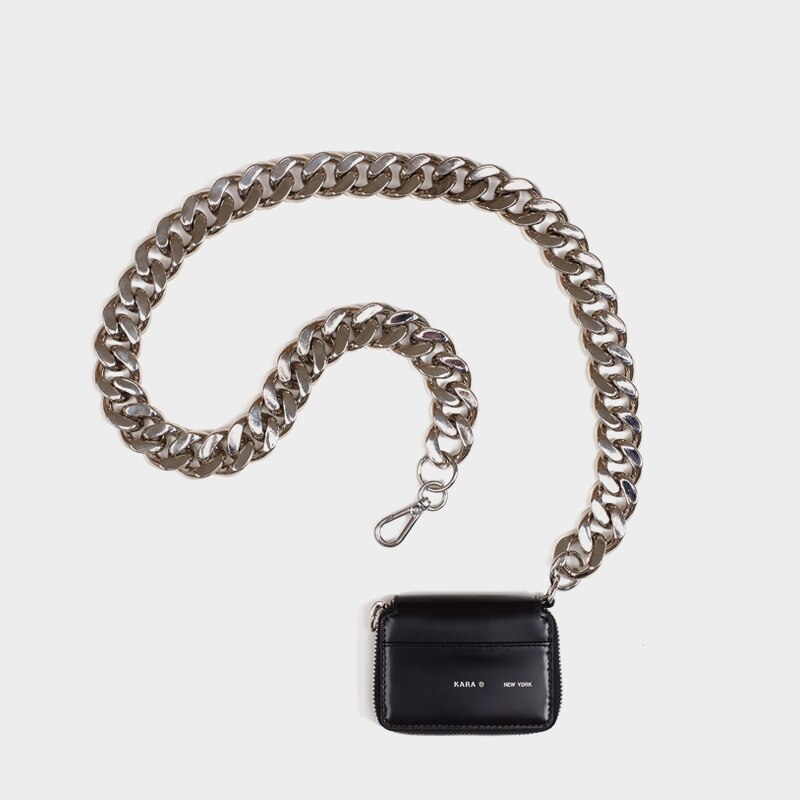 Dikke ketting schoudertas mini borsttas dames crossbody mobiele telefoon portemonnee kleine kaarthouder  a070: Zwart