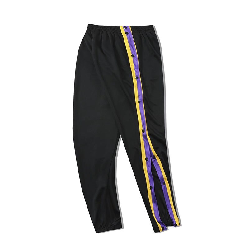 Pantalones deportivos de baloncesto para hombre, pantalones largos con botones completos, botonadura, laterales abiertos, a la , con bolsillos, para correr, entrenamiento callejero