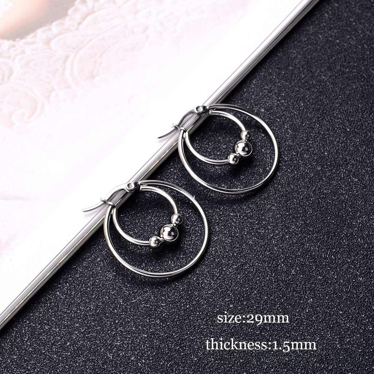 316l Stainless Steel Earrings Hoops With Ball Earing Double Layer Different Circle Round Gold Big Large Thick Hoop Earring: 1 silver small